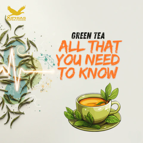 Green tea benefits – a cup of green tea with fresh leaves rich in antioxidants, boosting metabolism, immunity, and overall wellness.