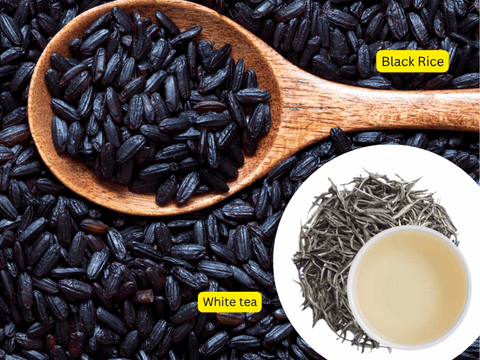 Indian black rice and white tea served together for health and wellness