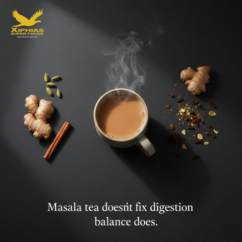 Cup of Indian masala tea with balanced spices representing digestion and wellness