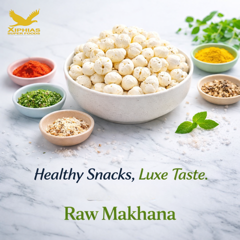 Premium Makhana from XIPHIAS superfoods on the table