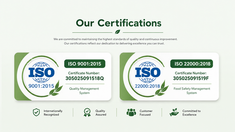 ISO certification logos and details on a white background