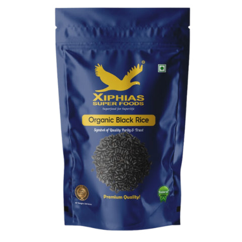 Xiphias Superfoods Black Rice front view premium nutrient-rich whole grain.